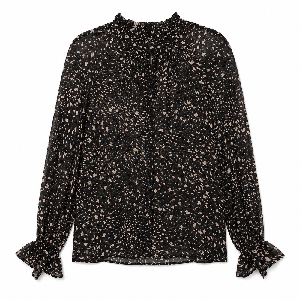 NWT Dress Forum Black Animal Print Blouse Small Sheer Romantic Boho